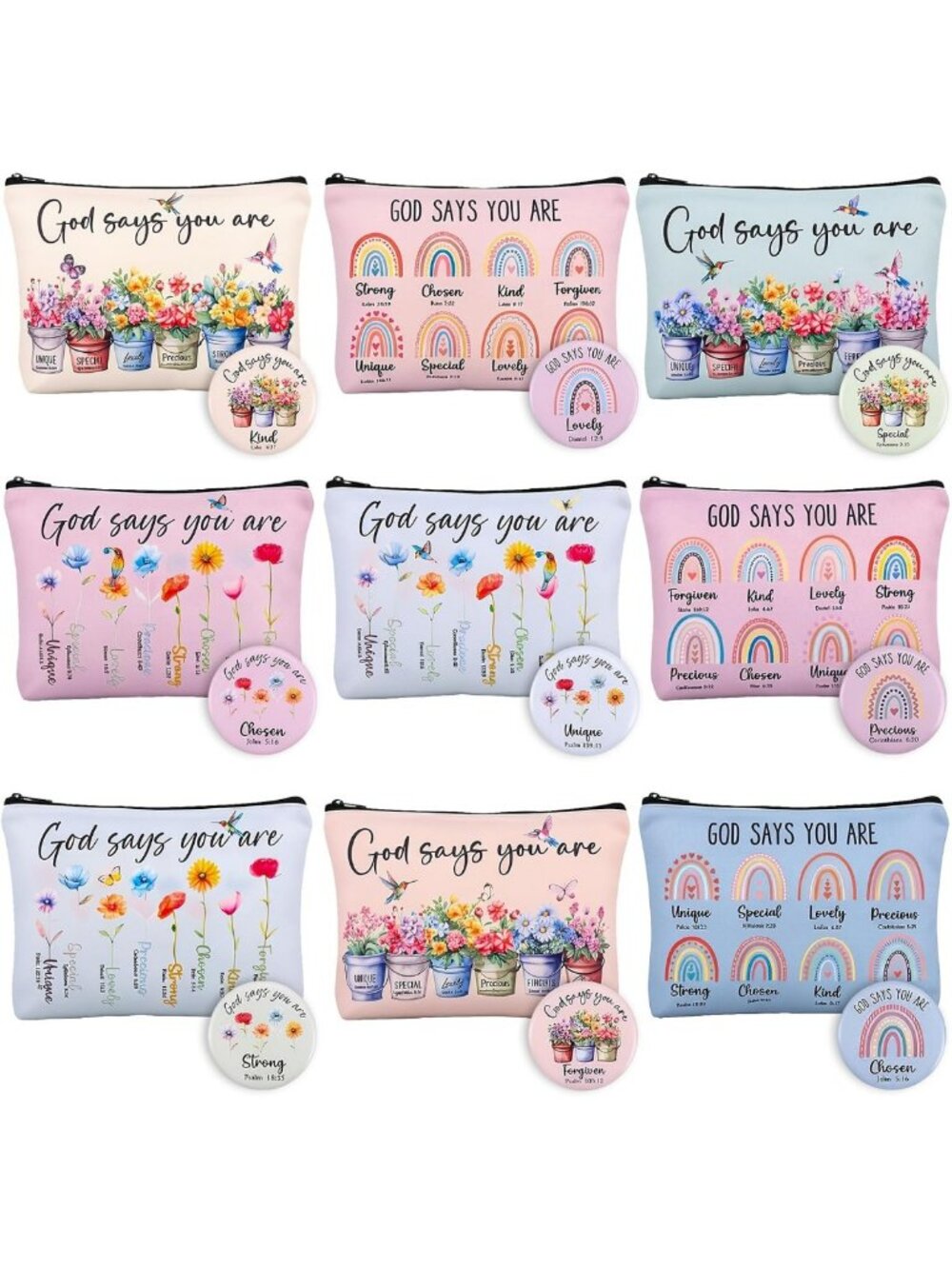 18 Pcs Canvas Makeup Bags Set with Mirror, Boho Travel Pouches & Gifts for Women